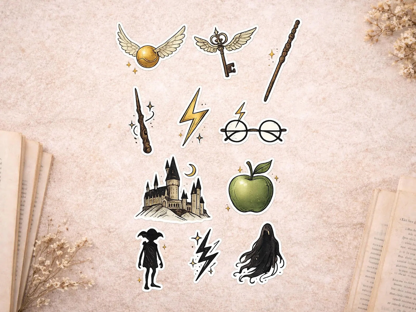 The Chosen One Vinyl Stickers Pack: Magical Castle, Golden Winged Ball, Glasses, Wand