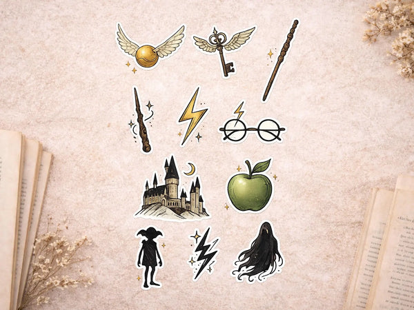The Chosen One Vinyl Stickers Pack: Magical Castle, Golden Winged Ball, Glasses, Wand